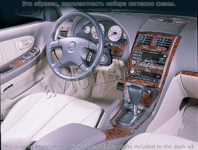 Декоративные накладки салона Nissan Maxima 2000-2001 базовый набор, ручной, Радио с CD Player, 27 элементов.